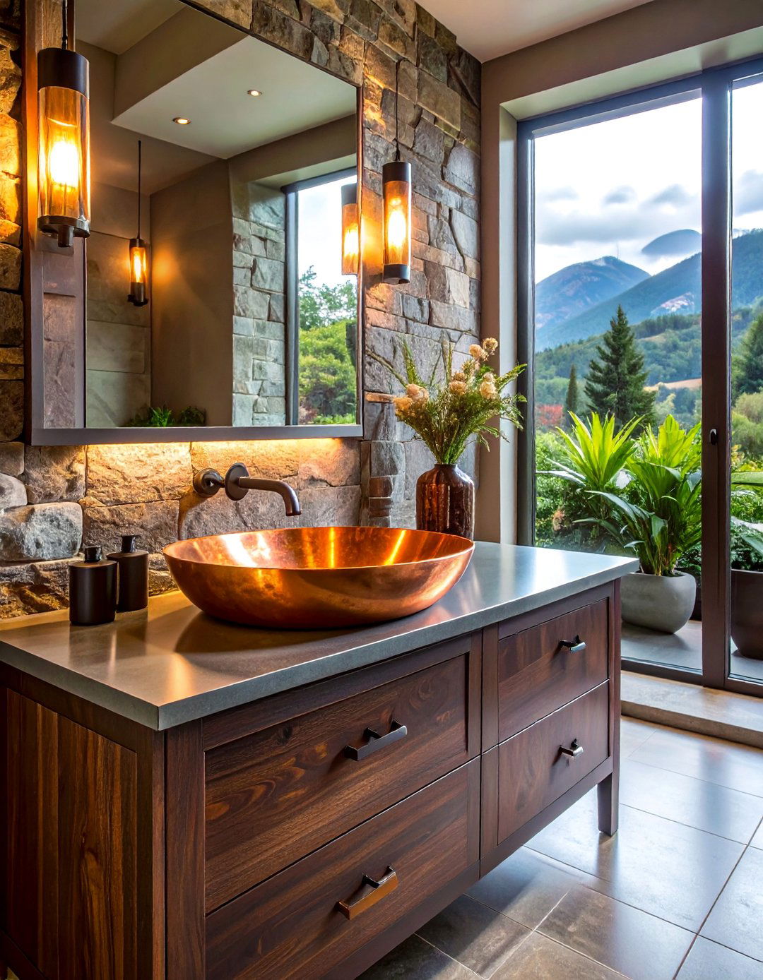 Hammered Copper Sink Bathroom Vanity - 40 Bathroom Vanity Ideas to Elevate Your Space