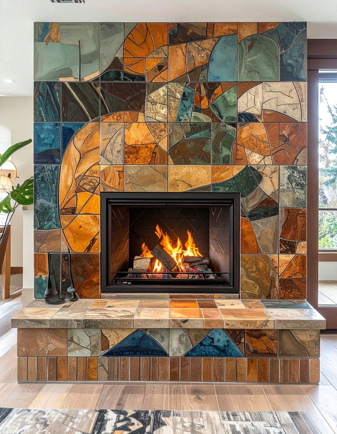 Handcrafted Tile Mosaic Fireplace - 30 Craftsman-style Fireplace Ideas for a Cozy Home