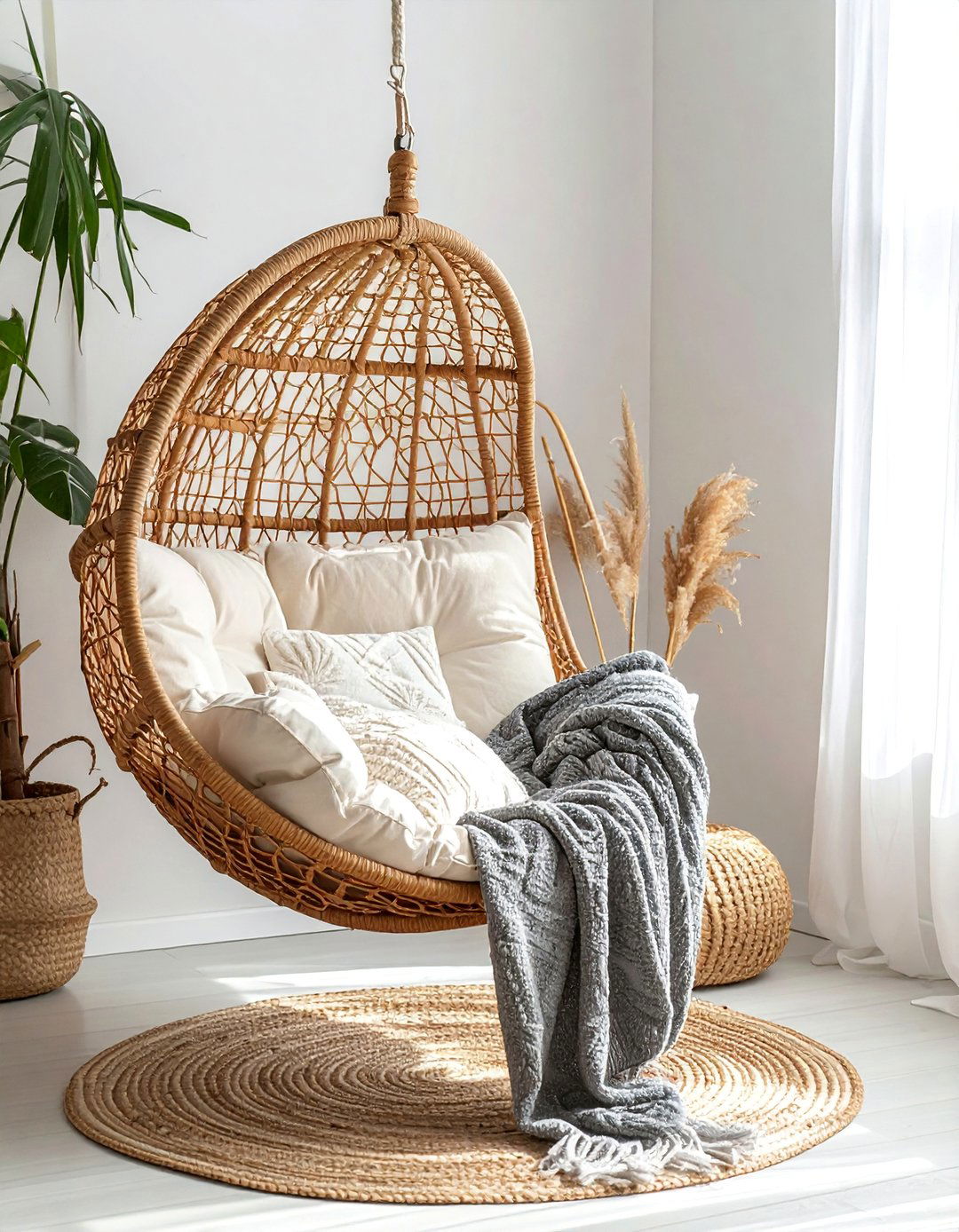 Hanging Rattan Egg Chair - 40 Teenage Girl Bedroom Ideas for a Stylish and Personal Space