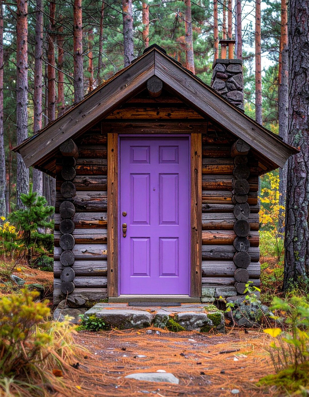 Heather Purple Front Door on a Log Cabin - 20 Purple Front Door Ideas for a Bold Entrance