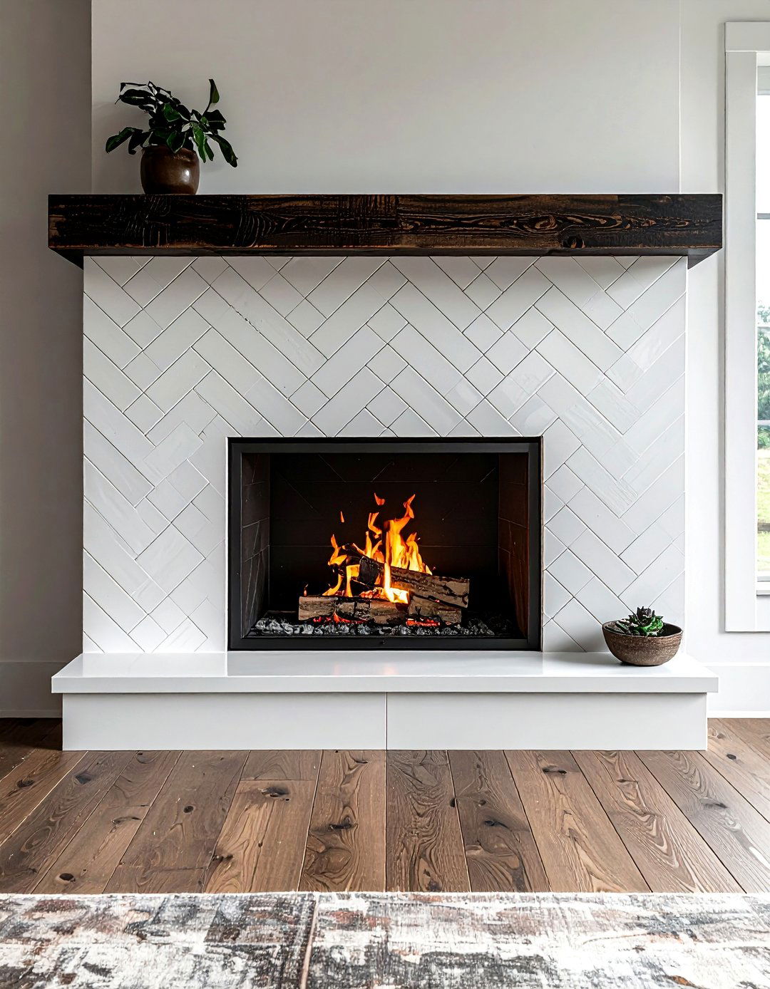 Herringbone Pattern Farmhouse Fireplace Tile - 30 Farmhouse Fireplace Tile Ideas for a Cozy Ambiance