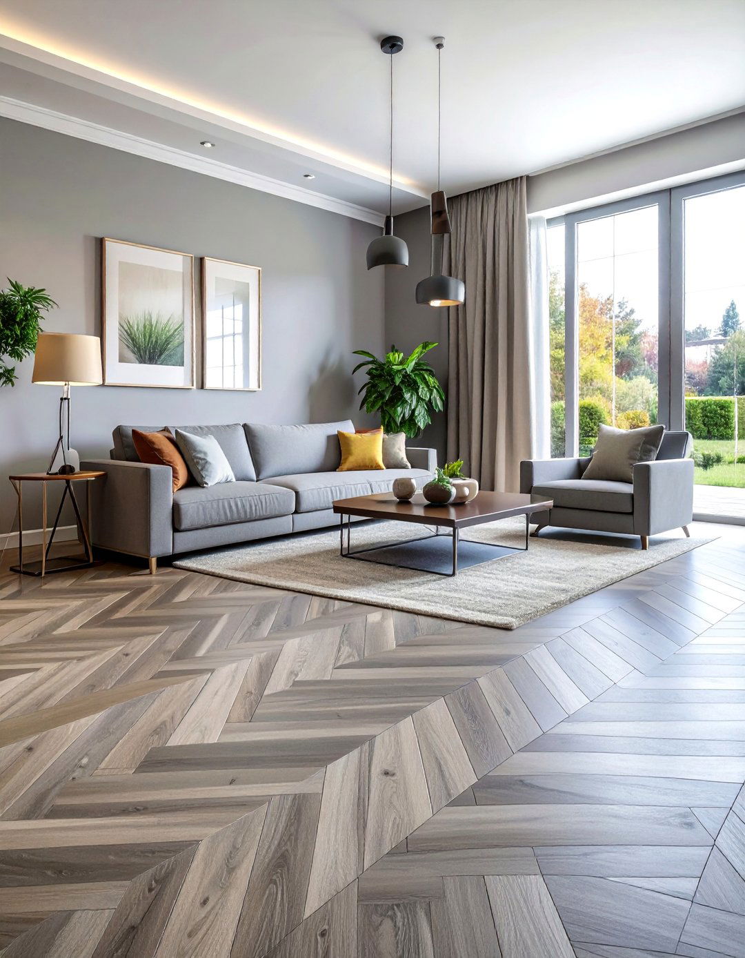 Herringbone Pattern Gray Vinyl - 20 Living Room Vinyl Flooring Ideas for Modern Homes