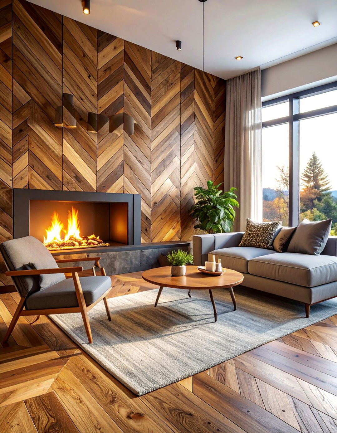 Herringbone Wood Geometric Accent Wall - 25 Geometric Accent Wall Ideas for Modern Spaces