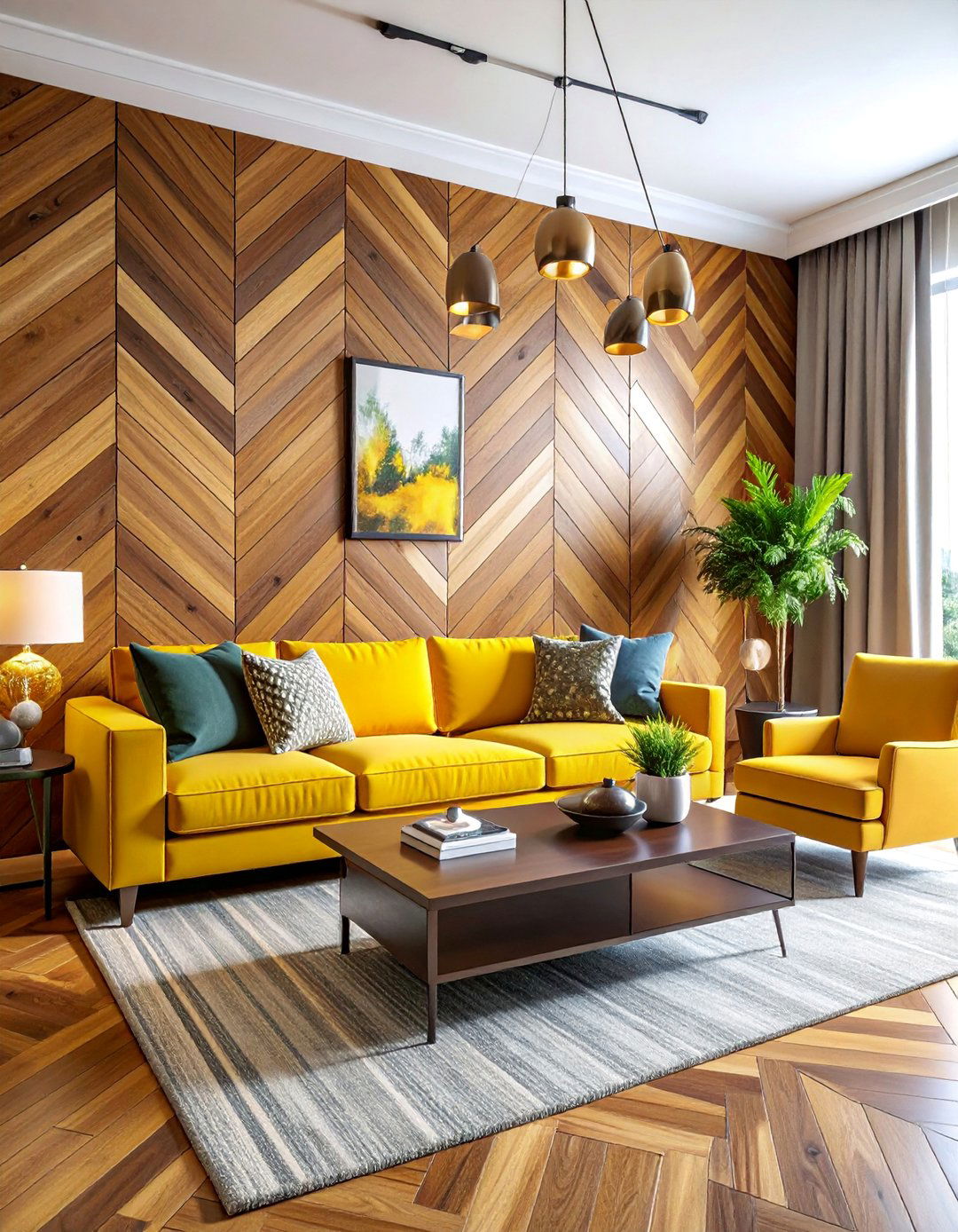 Herringbone Wood Pattern - 30 Living Room Accent Wall Ideas to Add Personality