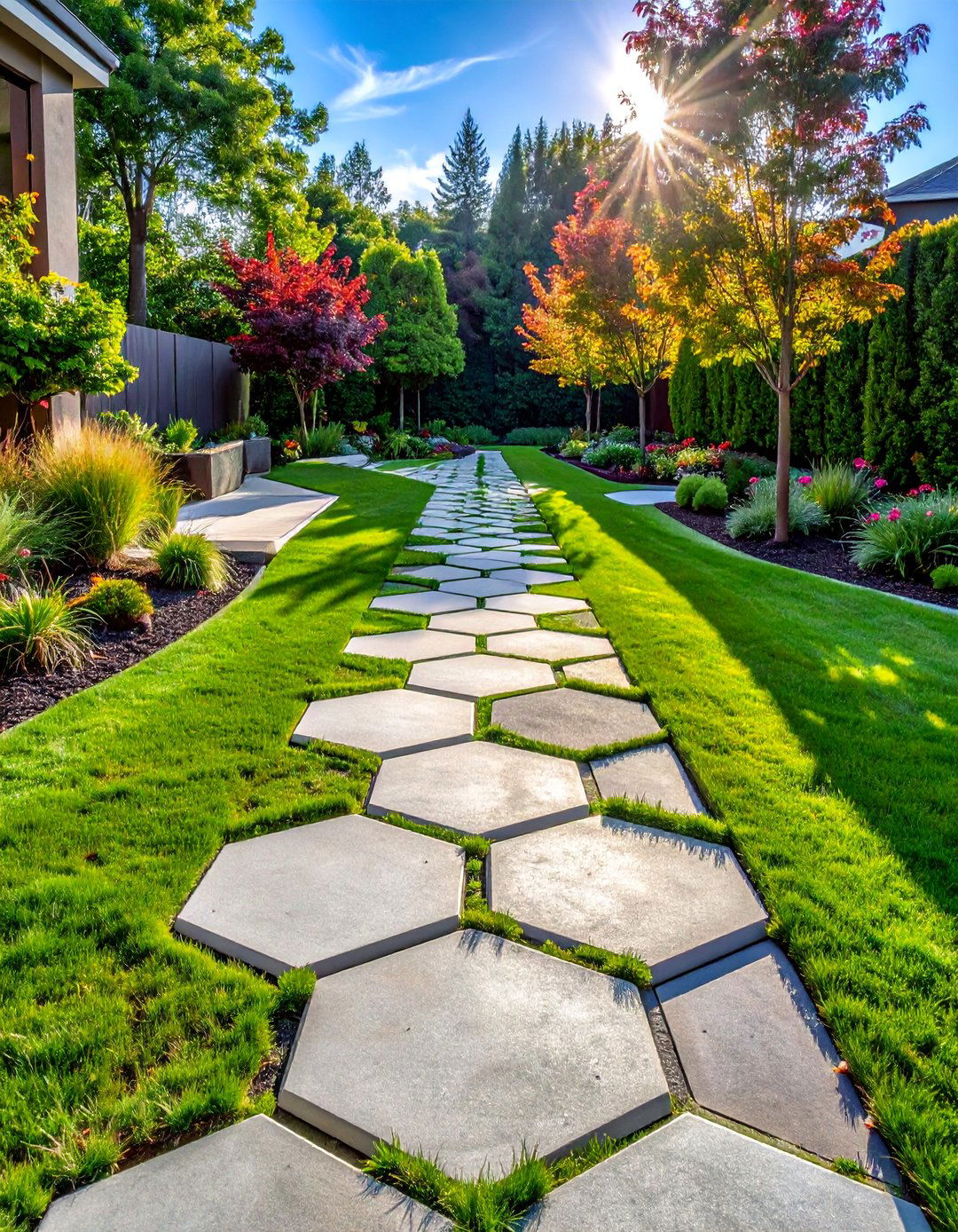Hexagonal Paver Honeycomb Walkways - 40 Backyard Walkway Ideas for a Beautiful Garden