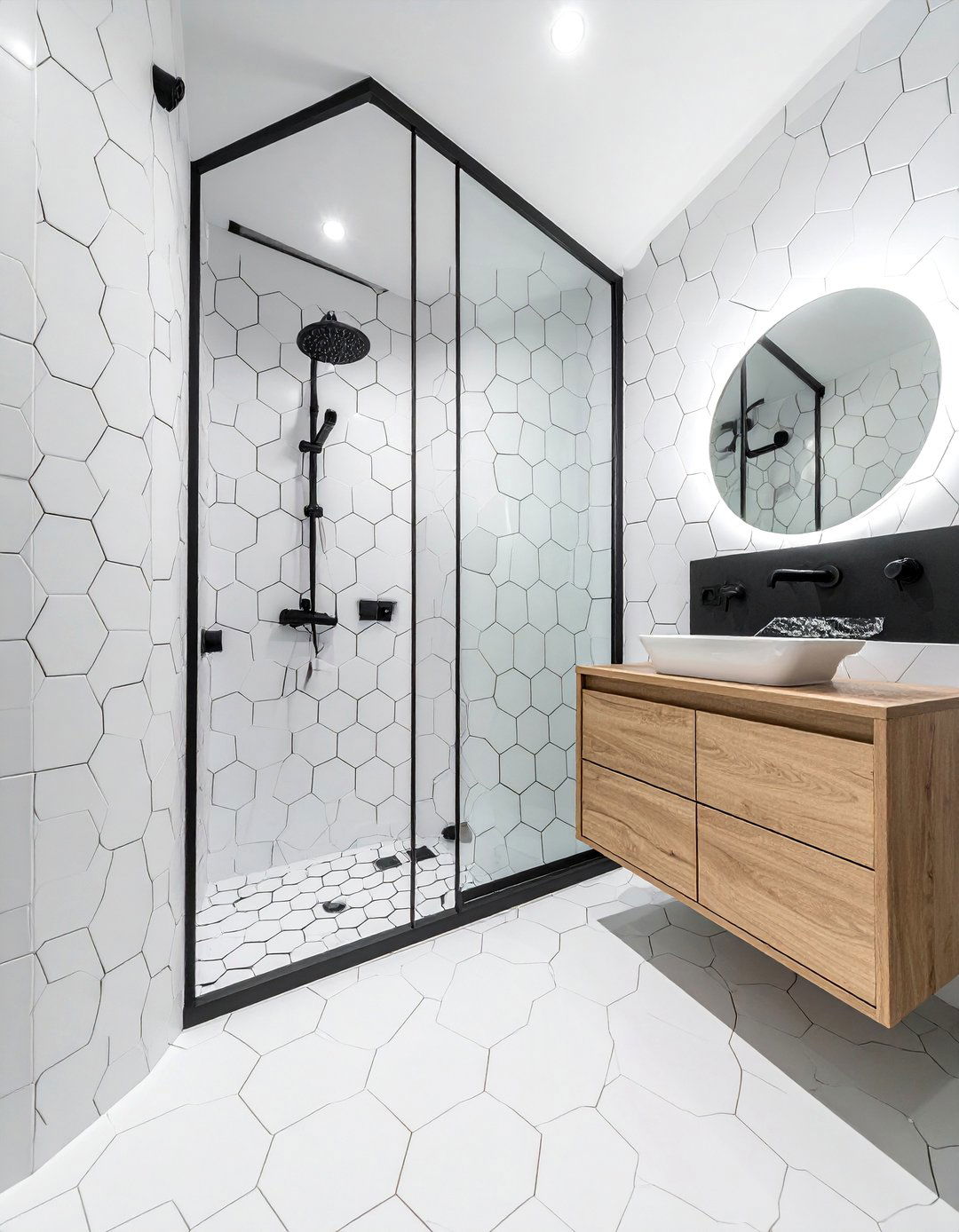 Hexagonal Tile for Walls and Floors - 30 Walk-in Shower Tile Ideas for a Luxurious Bathroom