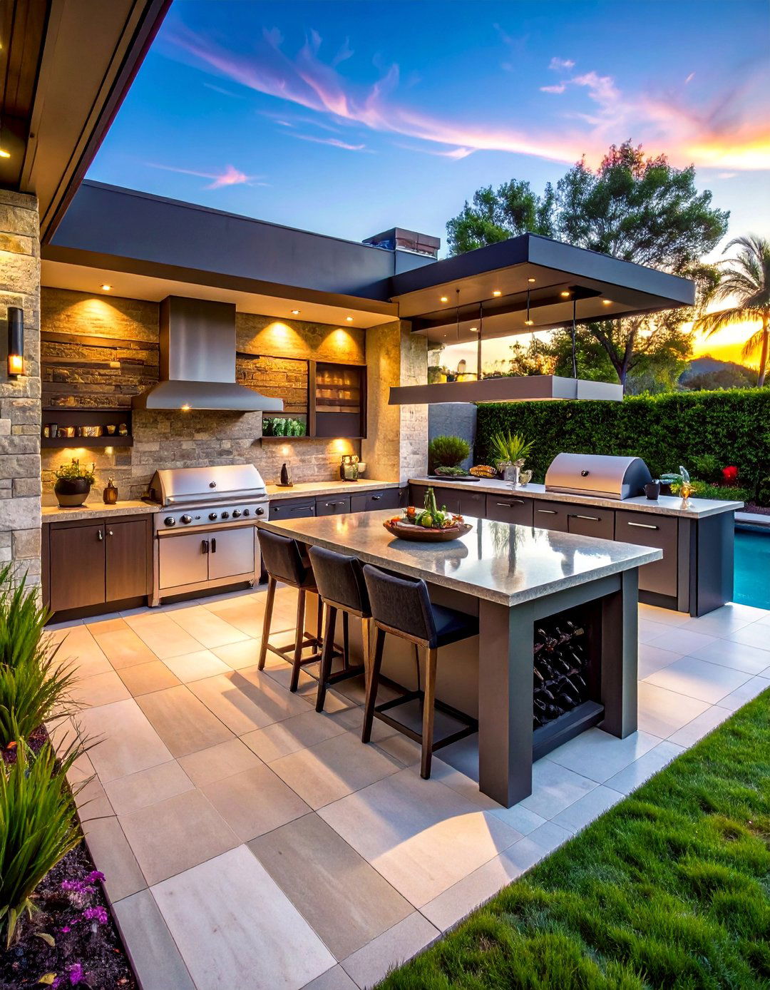 High End L Shaped Kitchen with Premium Appliances - 20 L Shaped Outdoor Kitchen Ideas for Your Patio