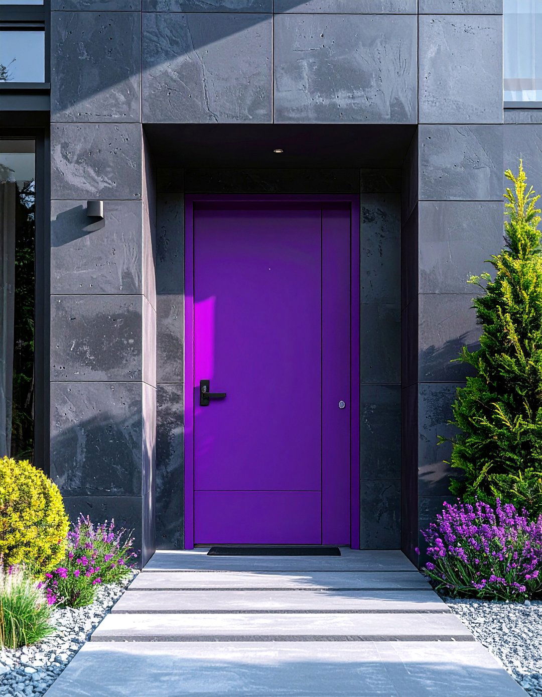 High Gloss Amethyst Purple Front Door on a Modern Home - 20 Purple Front Door Ideas for a Bold Entrance
