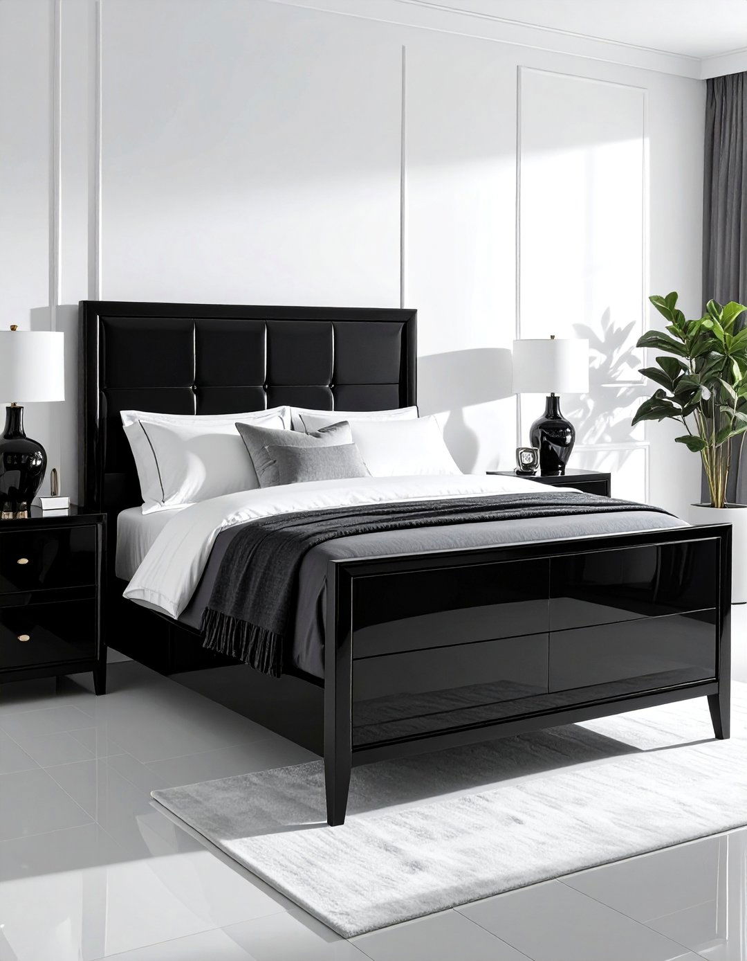 High Gloss Black Furniture - 40 Black and White Bedroom Ideas for Elegance