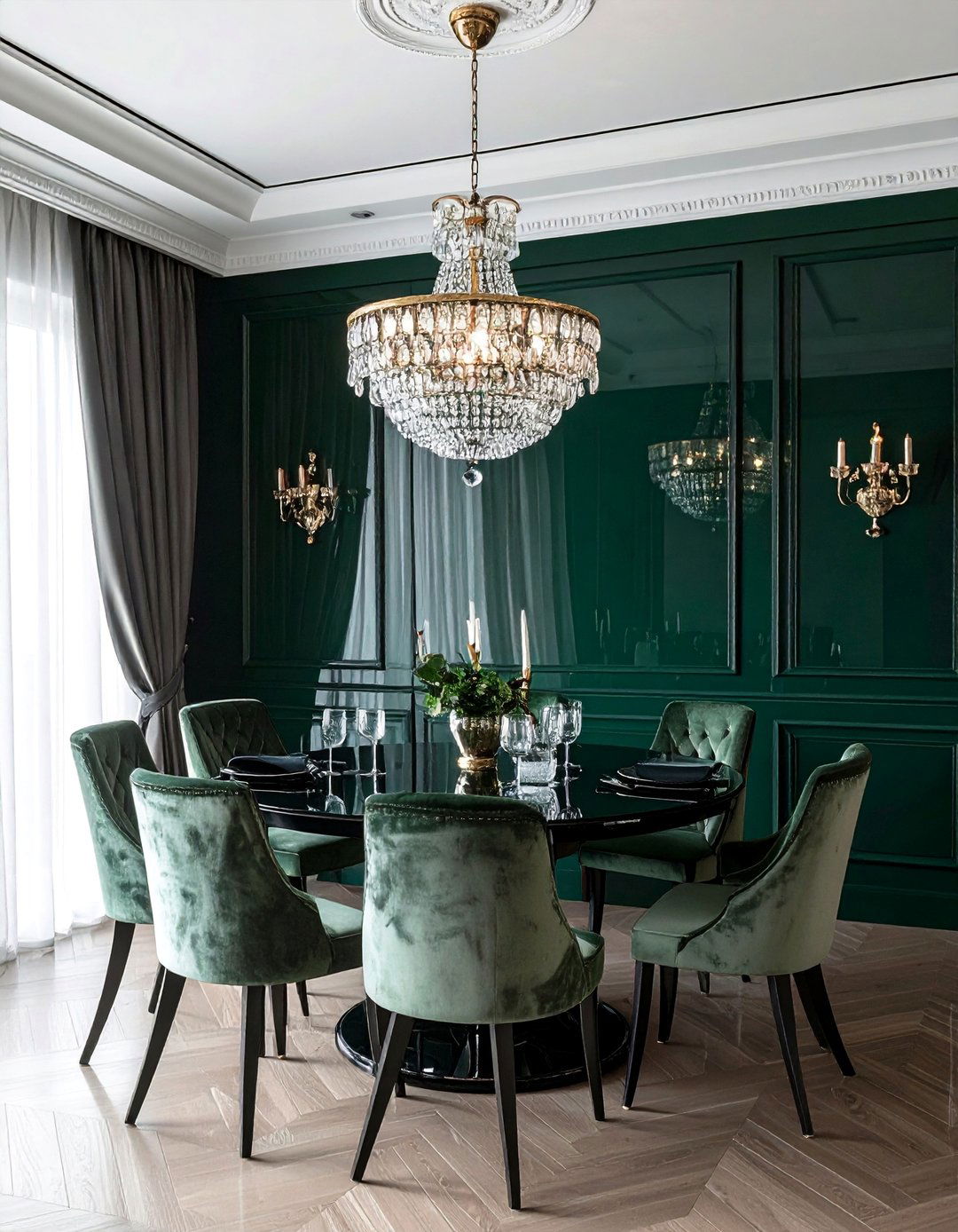 High Gloss Dark Green Accent Wall - 40 Dark Green Accent Wall Ideas for Bold Spaces