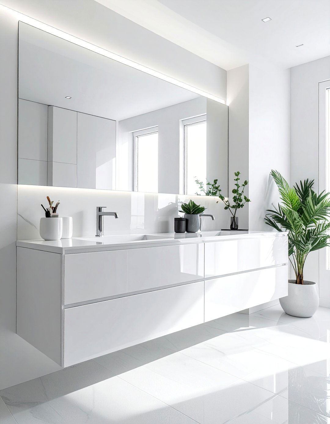 High Gloss White Lacquer Bathroom Vanity - 40 Bathroom Vanity Ideas to Elevate Your Space