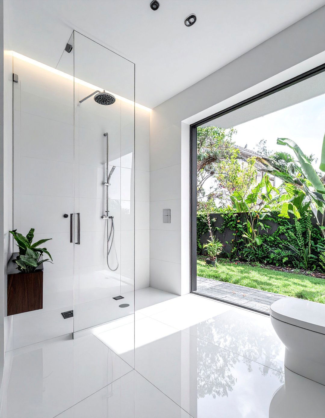 High Gloss White Tile Walk in Shower - 30 Walk-in Shower Tile Ideas for a Luxurious Bathroom