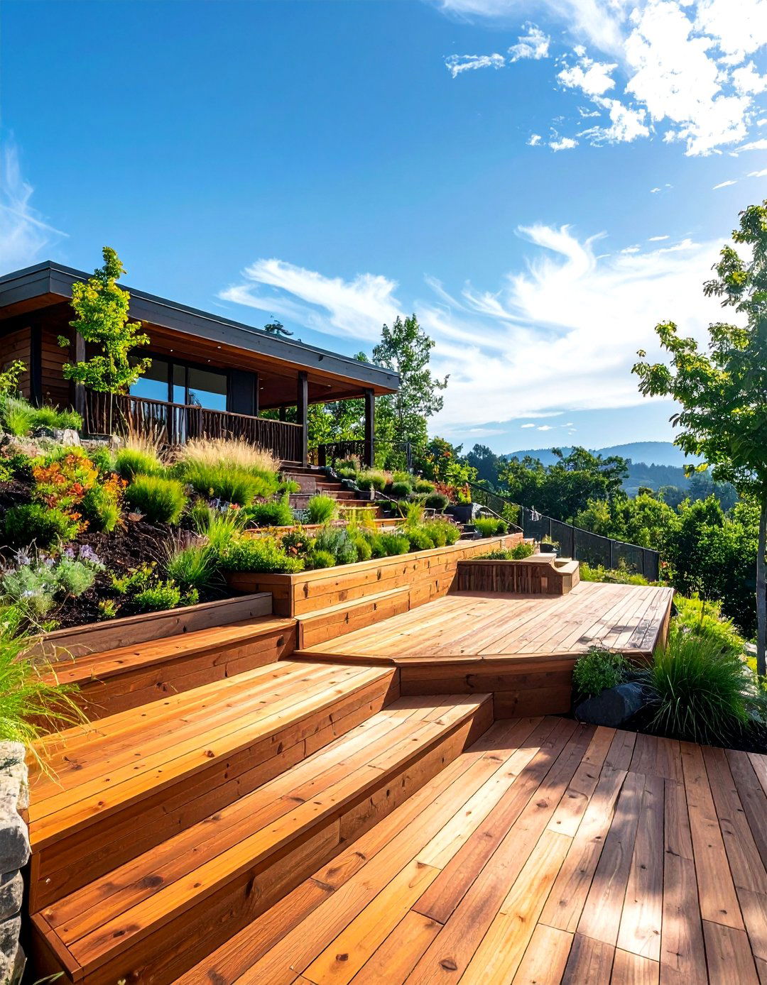 Hillside Deck Terracing - 30 Backyard Deck Ideas on a Budget for Outdoor Fun