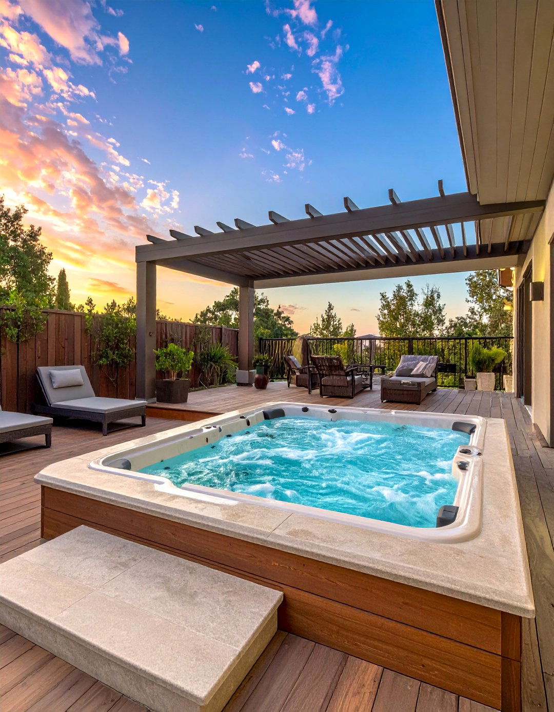 Hot Tub Relaxation Zone - 30 Large Deck Ideas for Outdoor Entertaining and Relaxation
