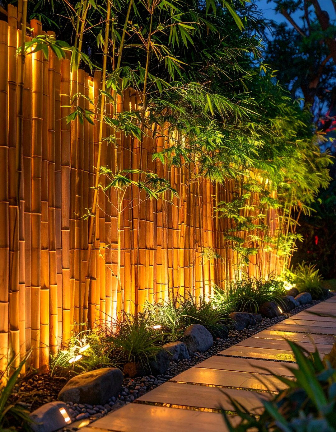 Illuminated Bamboo Garden Screen - 40 Japanese Fence Ideas for Serene Gardens
