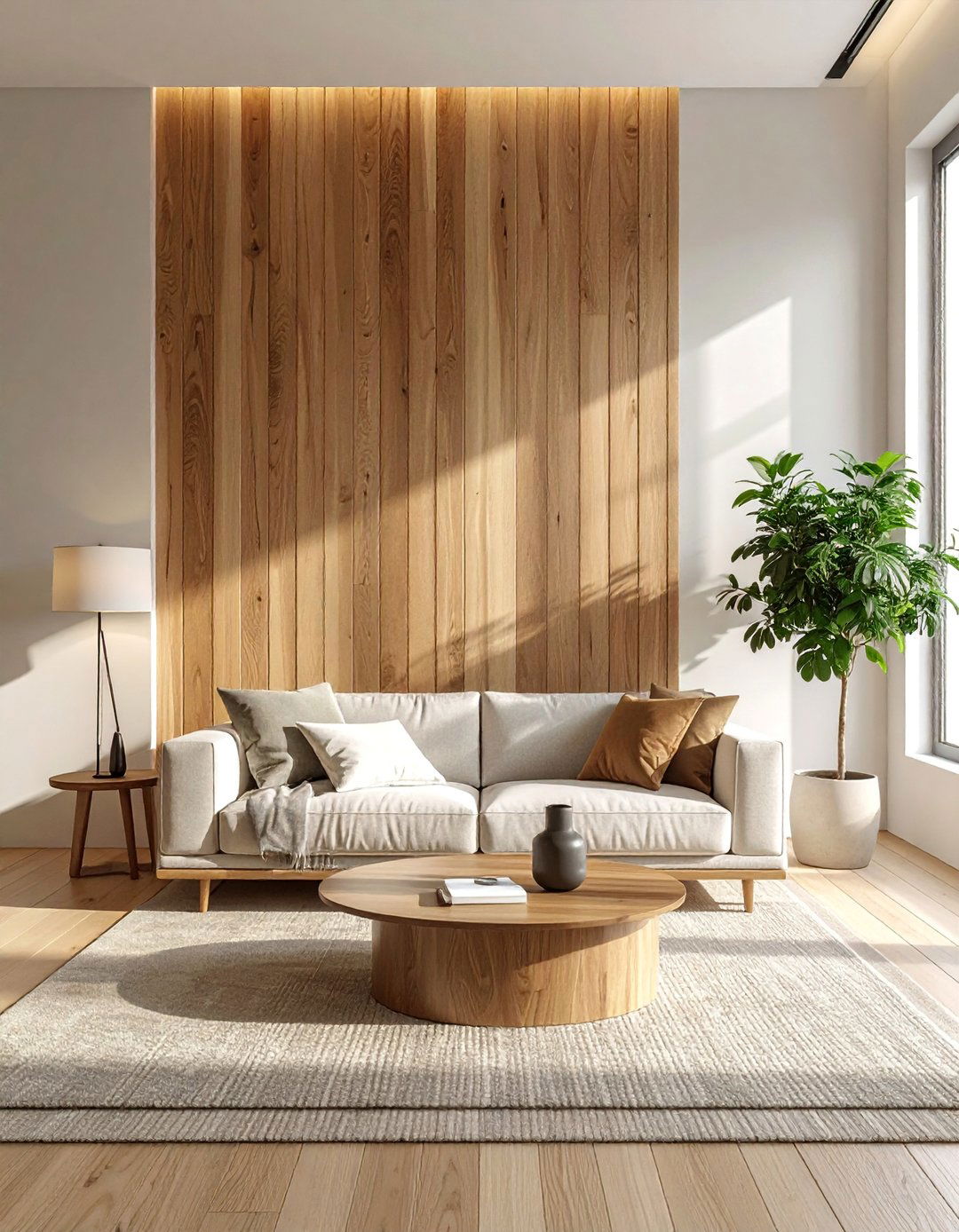 Incorporate Integrated Wood Slat Walls - 30 Zen Living Room Ideas for a Peaceful Ambiance