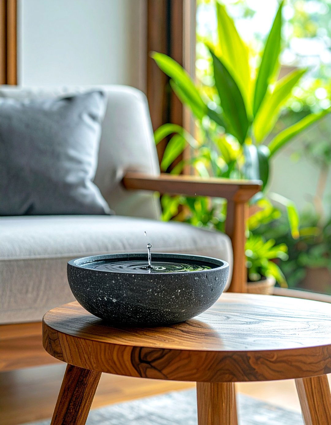 Incorporate a Small Indoor Water Feature - 30 Zen Living Room Ideas for a Peaceful Ambiance