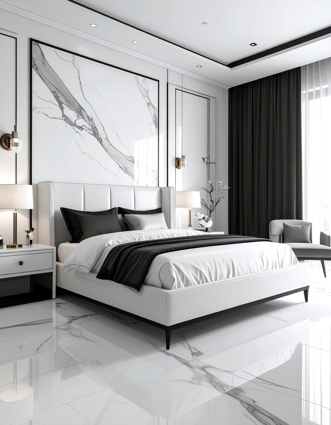 Incorporating Black and White Marble - 40 Black and White Bedroom Ideas for Elegance