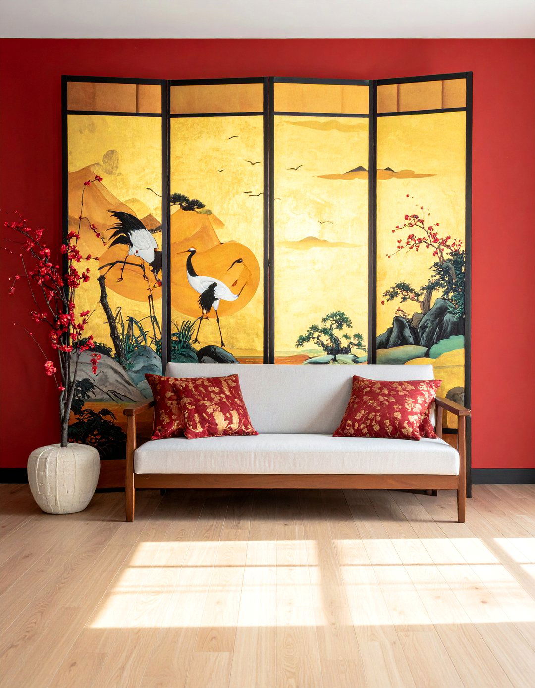 Incorporating Byobu Folding Screens in a Japanese Living Room - 30 Japanese Living Room Ideas for a Zen Space