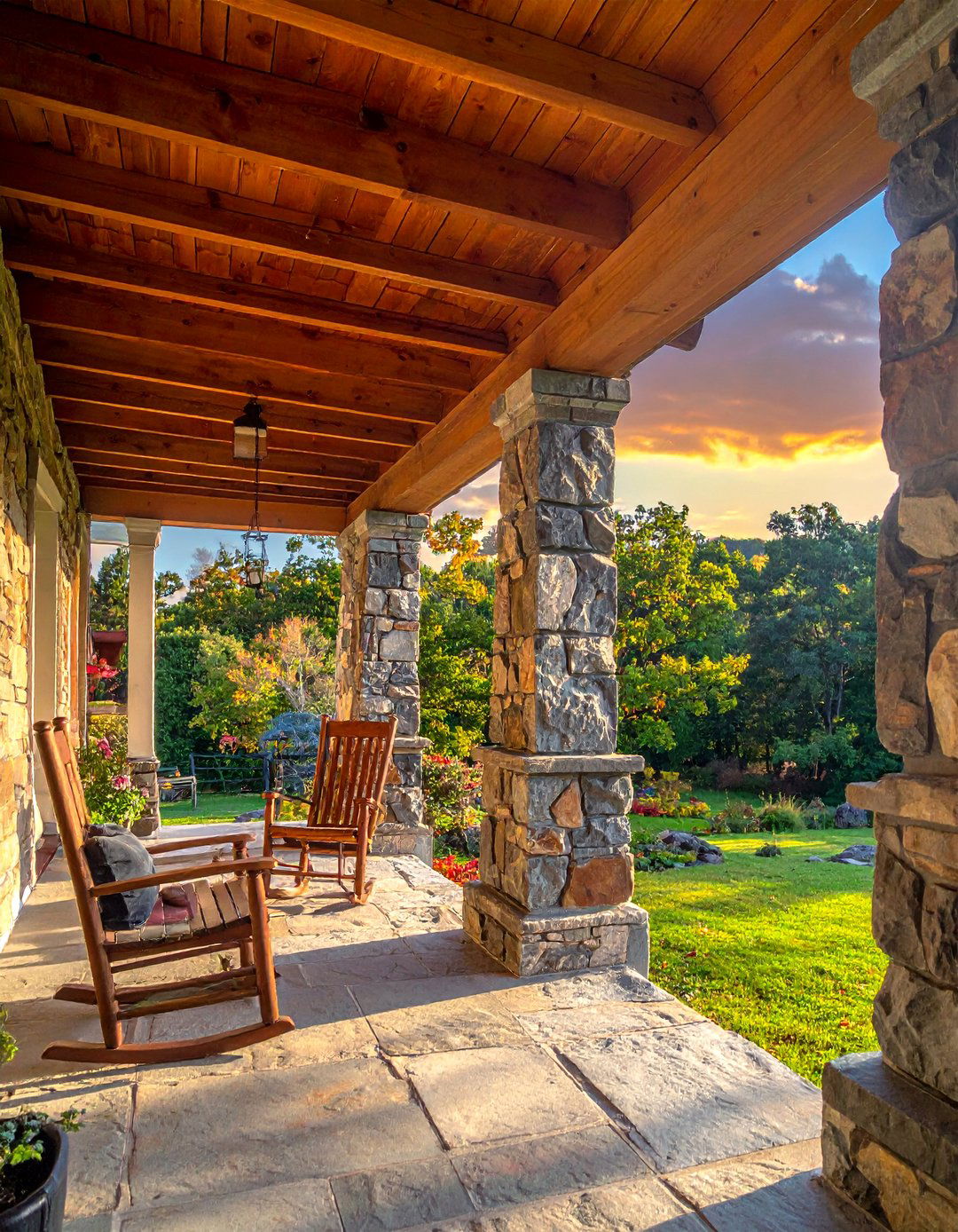 Incorporating Natural Stone Porch Columns - 25 Rustic Front Porch Ideas for a Welcoming Entryway