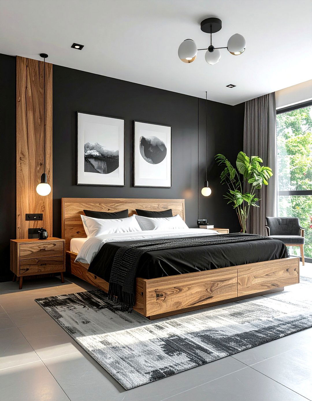 Incorporating Warm Wood Tones - 40 Black and White Bedroom Ideas for Elegance