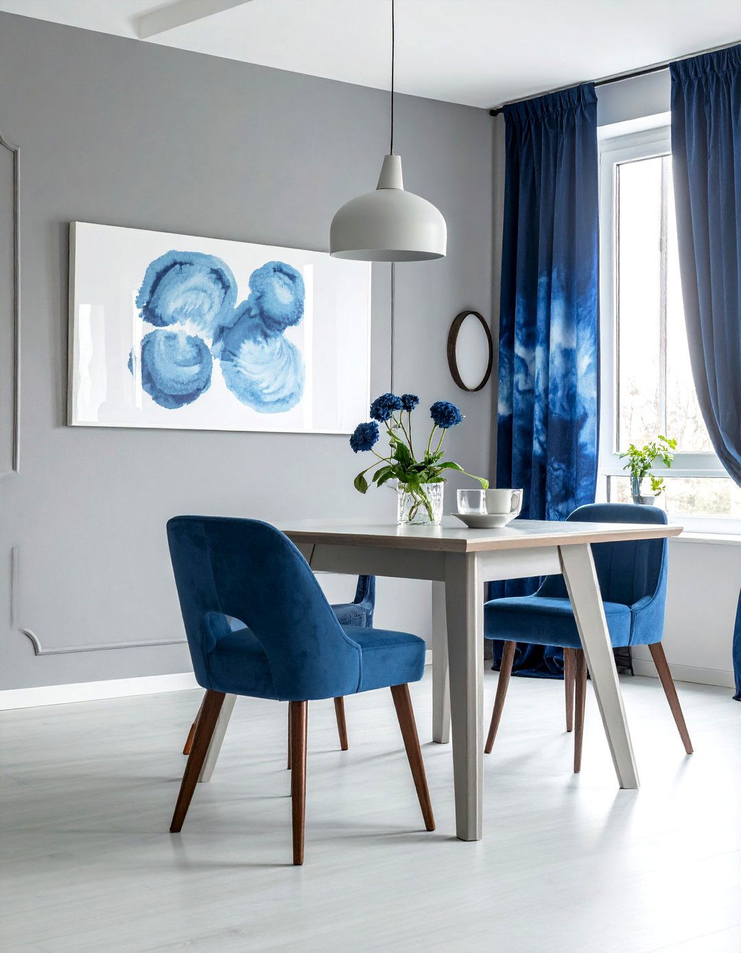 Indigo Blue Shibori Print Curtains - 40 Blue Dining Room Ideas for a Serene Space