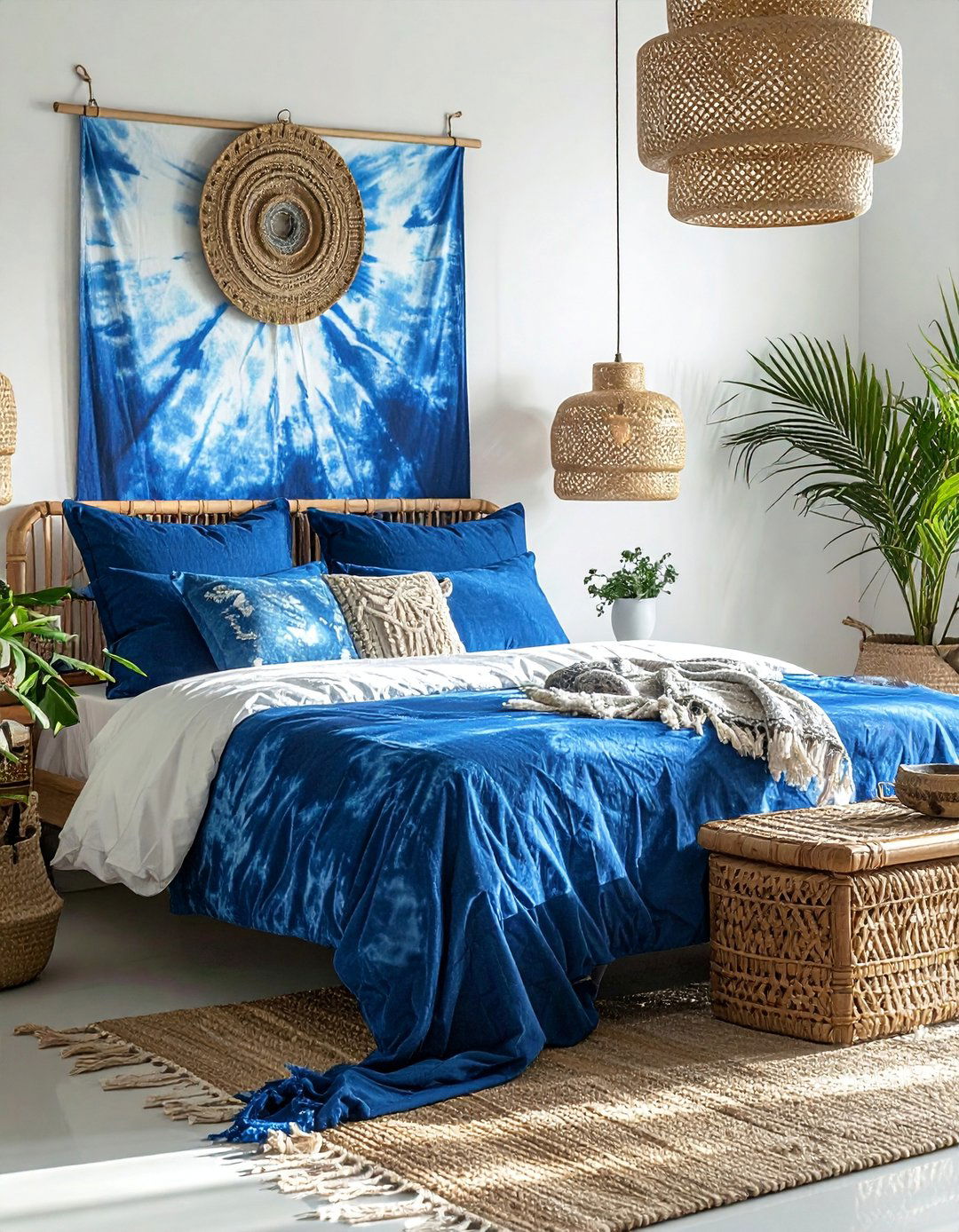 Indigo Tie Dye Accents - 40 Blue Bedroom Ideas for a Serene and Relaxing Atmosphere
