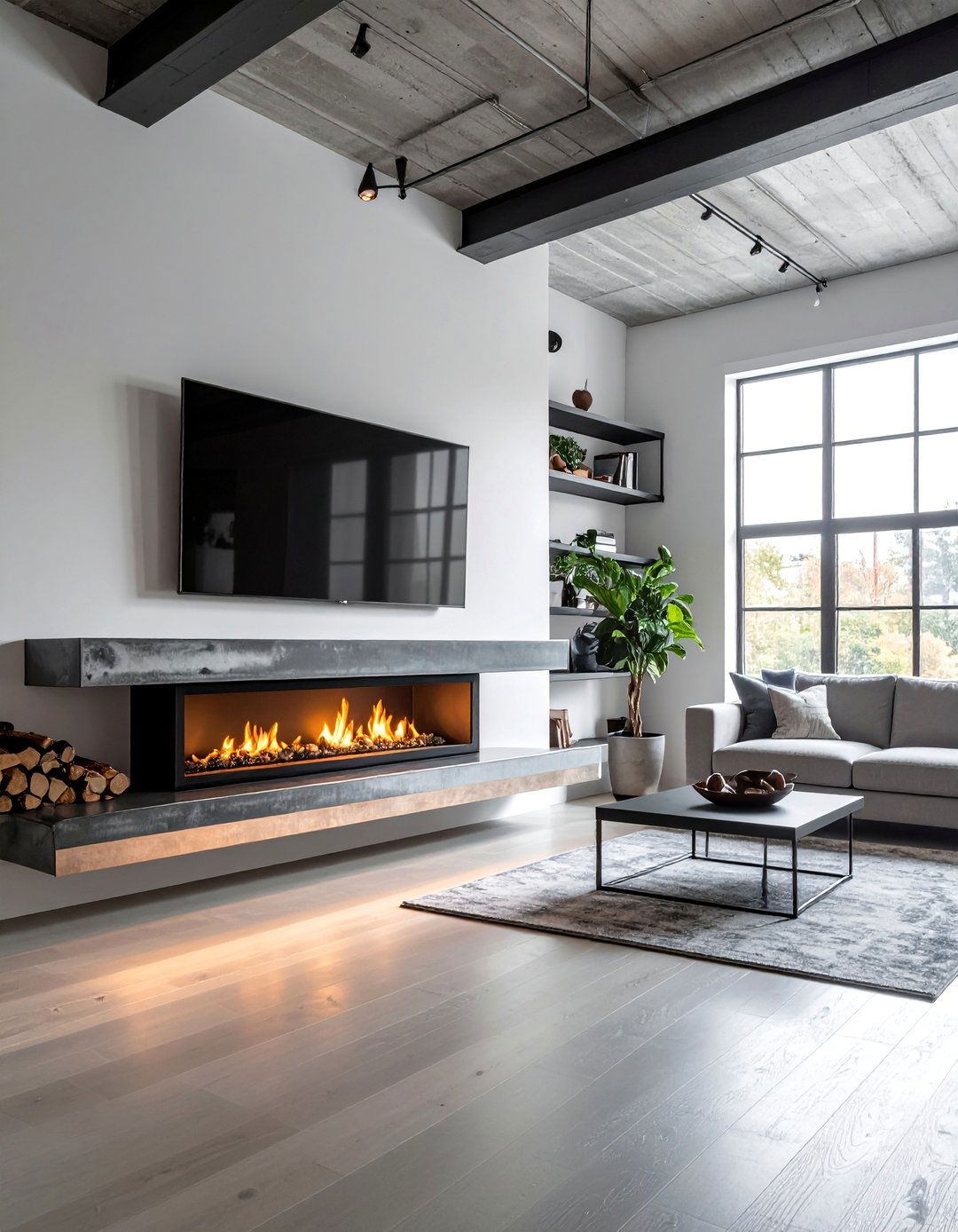 Industrial Metal Linear Fireplace Frame - 20 Linear Fireplace Ideas With TV Above for Cozy Nights