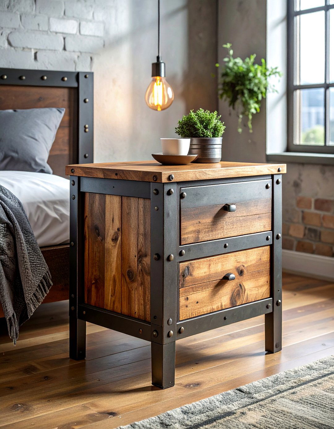 Industrial Metal Nightstand Design - 20 Nightstand Ideas to Enhance Your Bedroom Decor