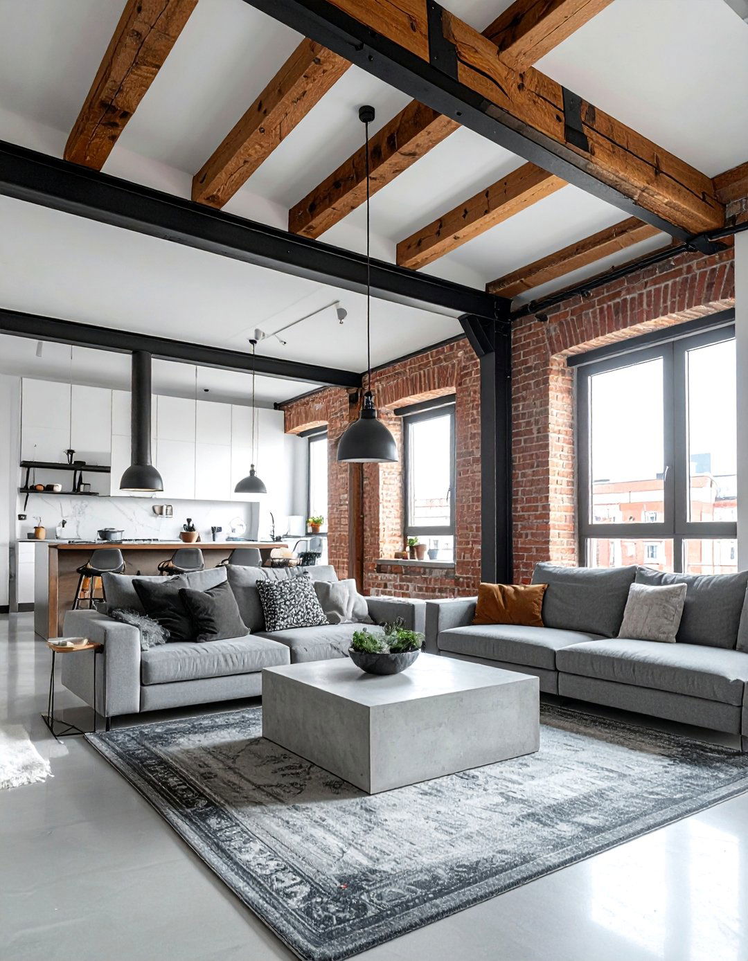 Industrial Metal and Wood Exposed Beam Living Room - 25 Exposed Beam Living Room Ideas for Rustic Charm