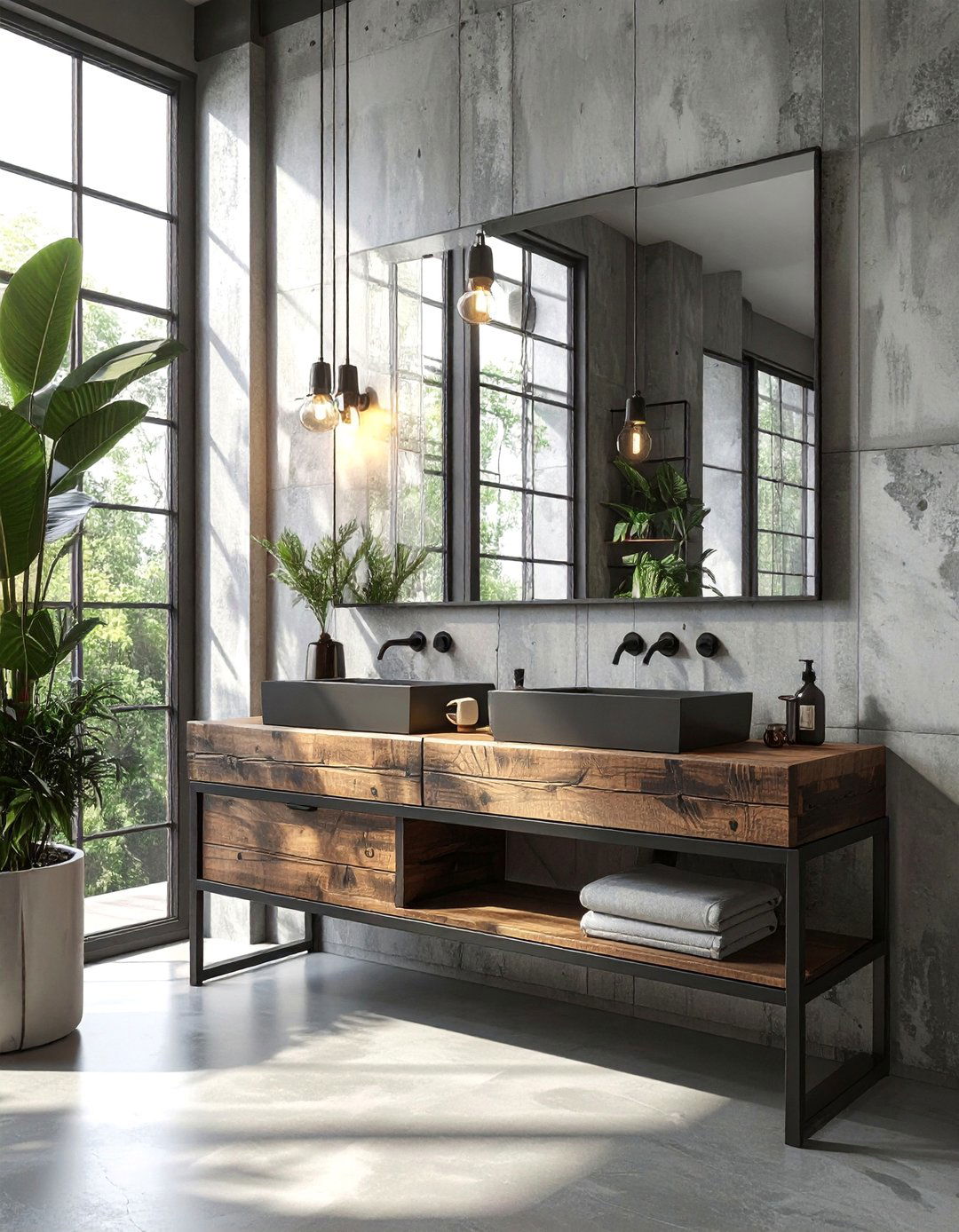 Industrial Pipe and Wood Bathroom Vanity - 40 Bathroom Vanity Ideas to Elevate Your Space