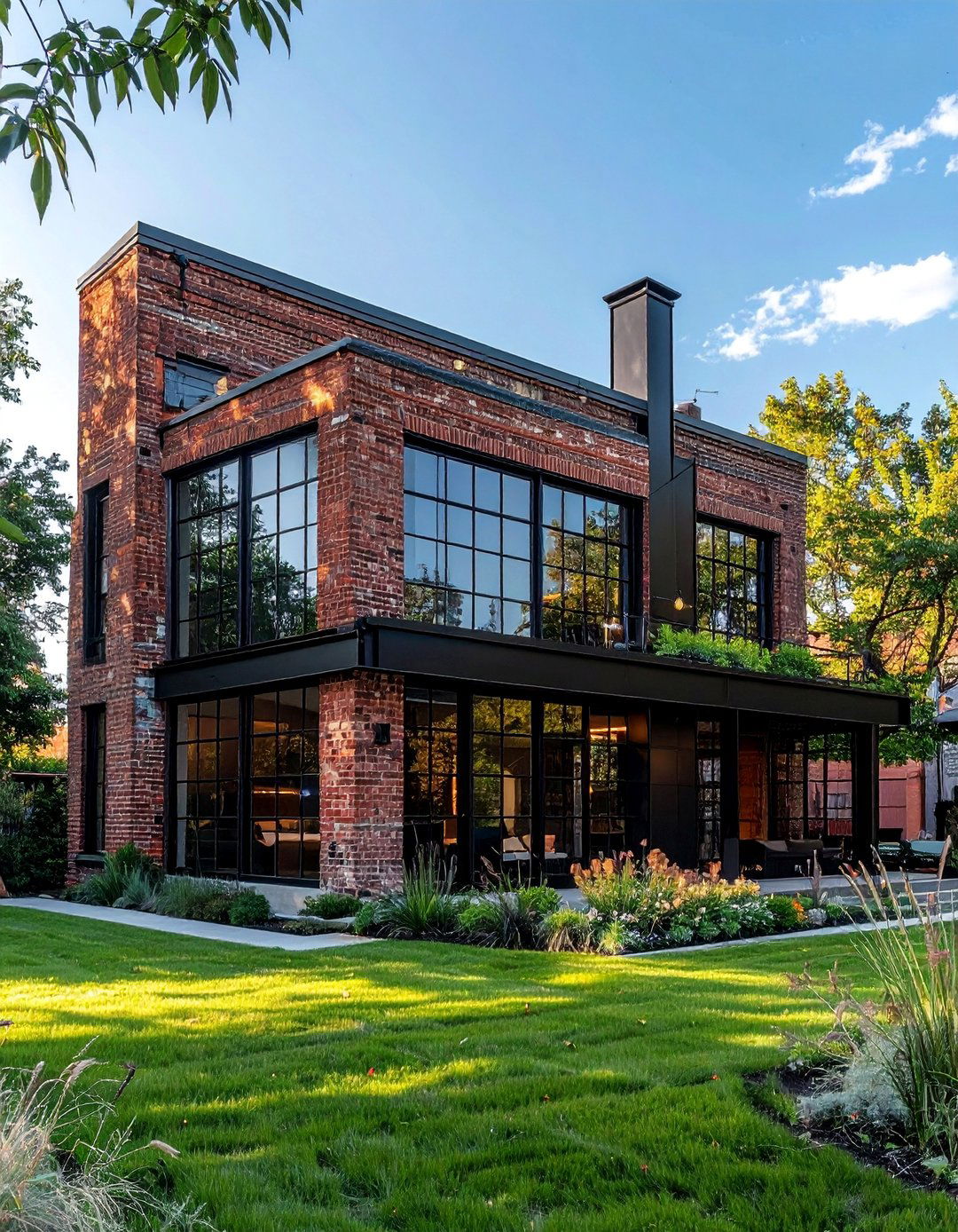 Industrial Style House With Black Windows - 30 Houses With Black Windows for Bold Style