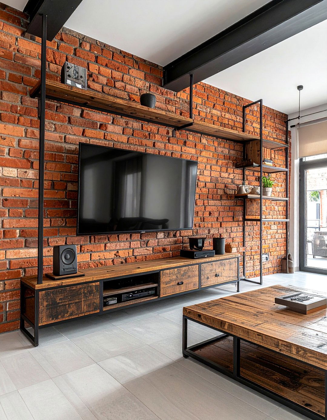 Industrial Style Media Wall - 35 Stunning Media Wall Ideas to Transform Your Living Space