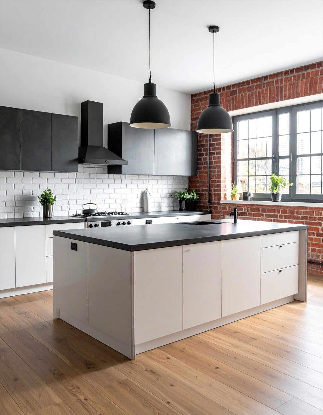Industrial Style with Concrete Look Dark Countertops - 20 Kitchen With Dark Countertops and Light Cabinets