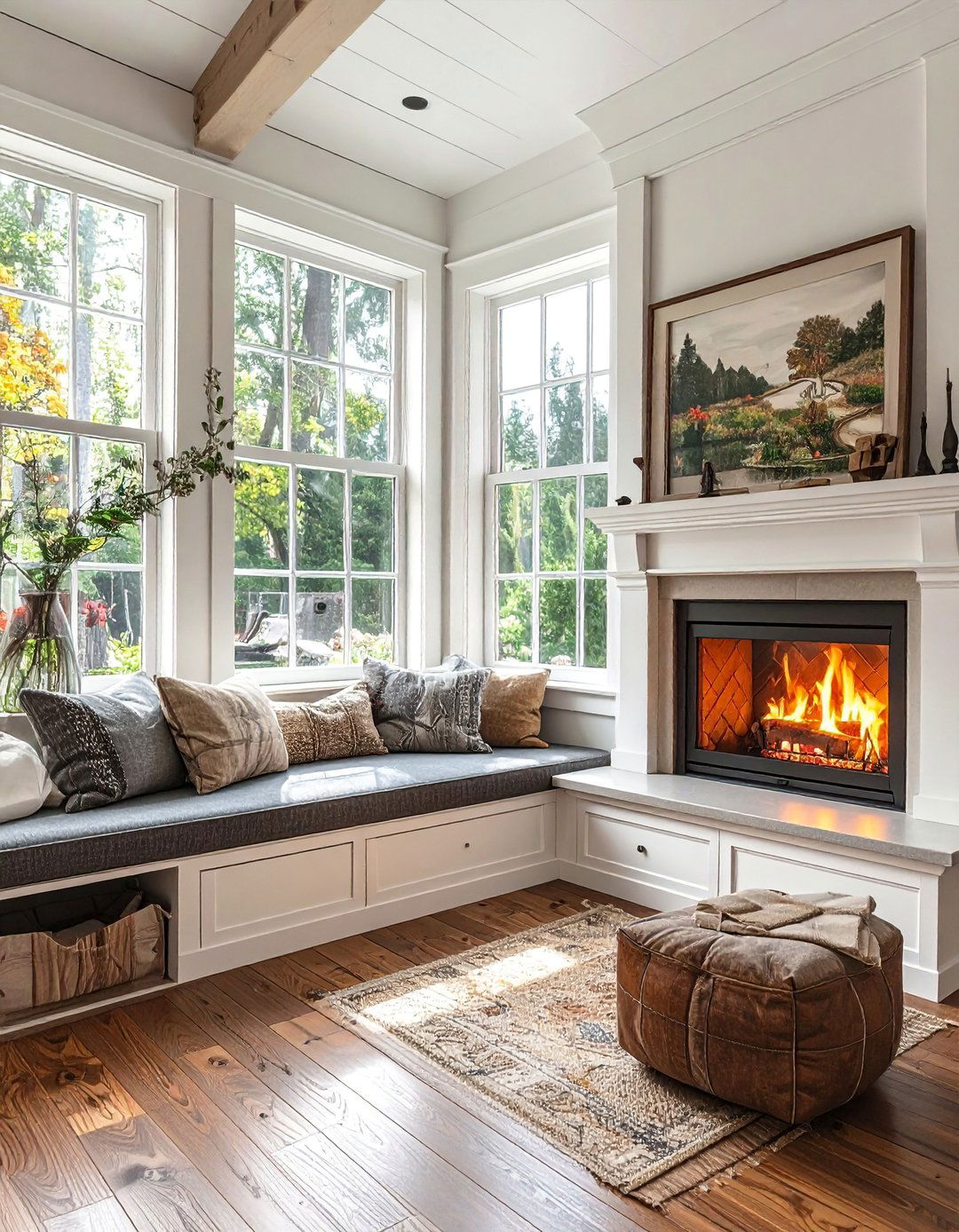 Inglenook Fireplace with Window Seat - 30 Craftsman-style Fireplace Ideas for a Cozy Home