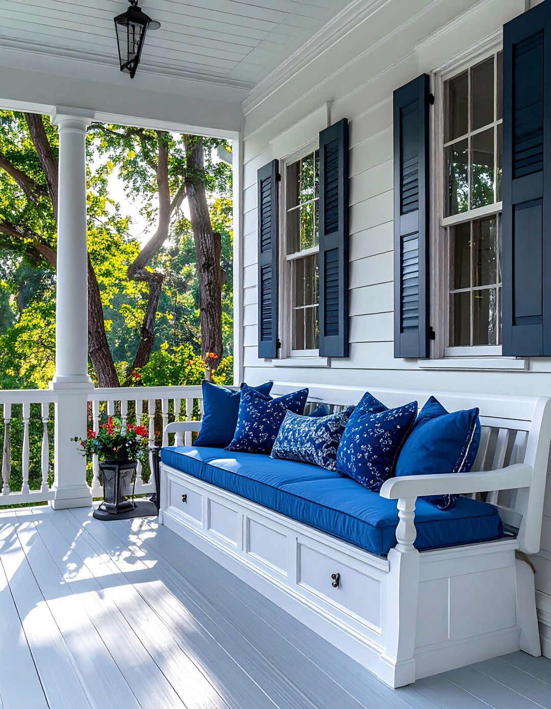 Integrated Bench Seating - 30 Colonial Front Porch Ideas for Charm