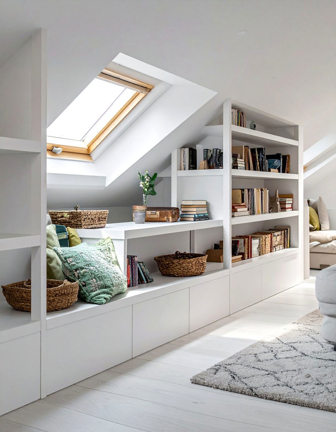 Integrated Low Bookshelves and Storage - 30 Low Ceiling Small Attic Room Ideas for Cozy Spaces