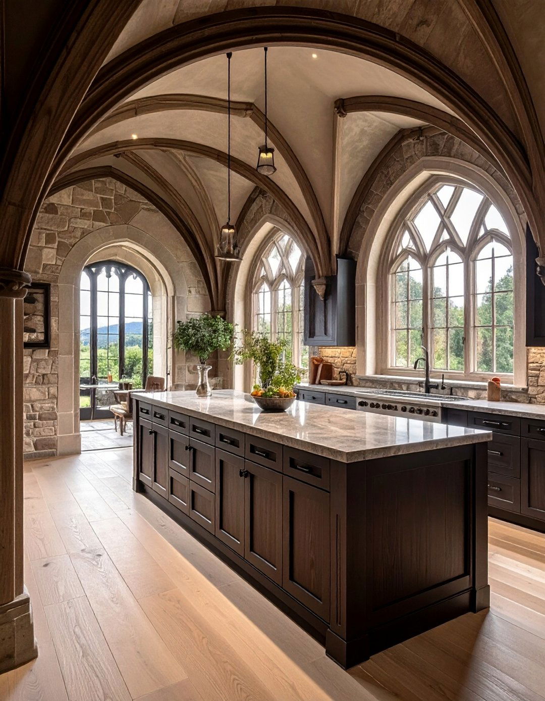 Integrated Modern Kitchen with Gothic Details - 25 Gothic Castle Ideas for a Dramatic and Unique Home