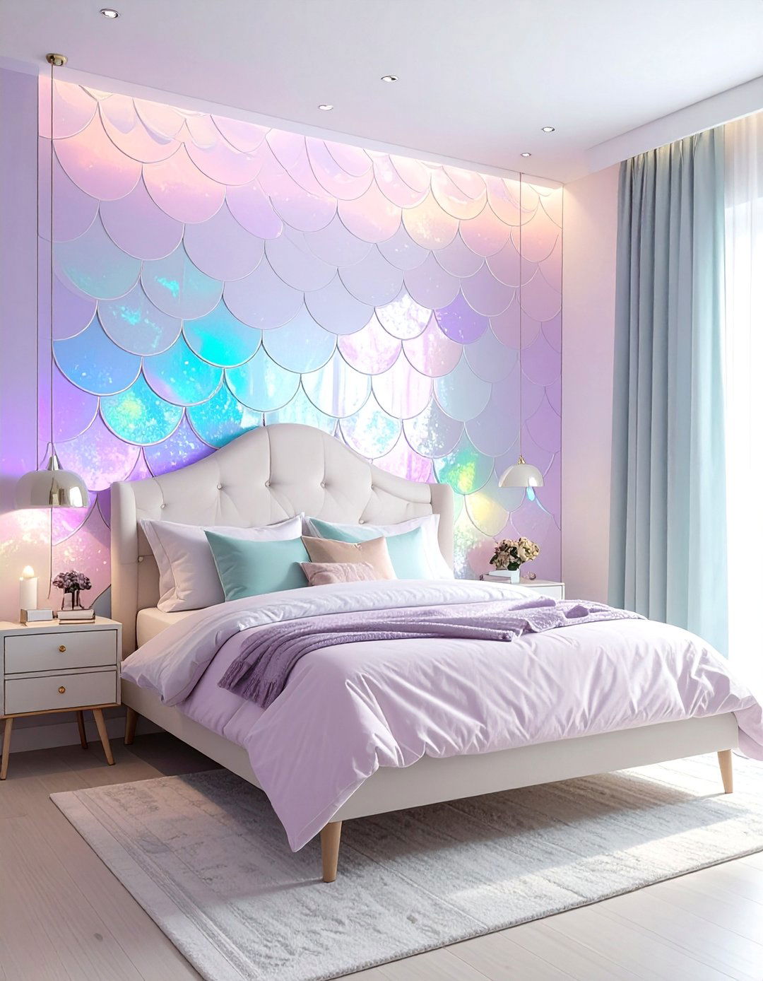 Iridescent Scalloped Accent Wall - 20 Mermaid Room Ideas for a Magical Space