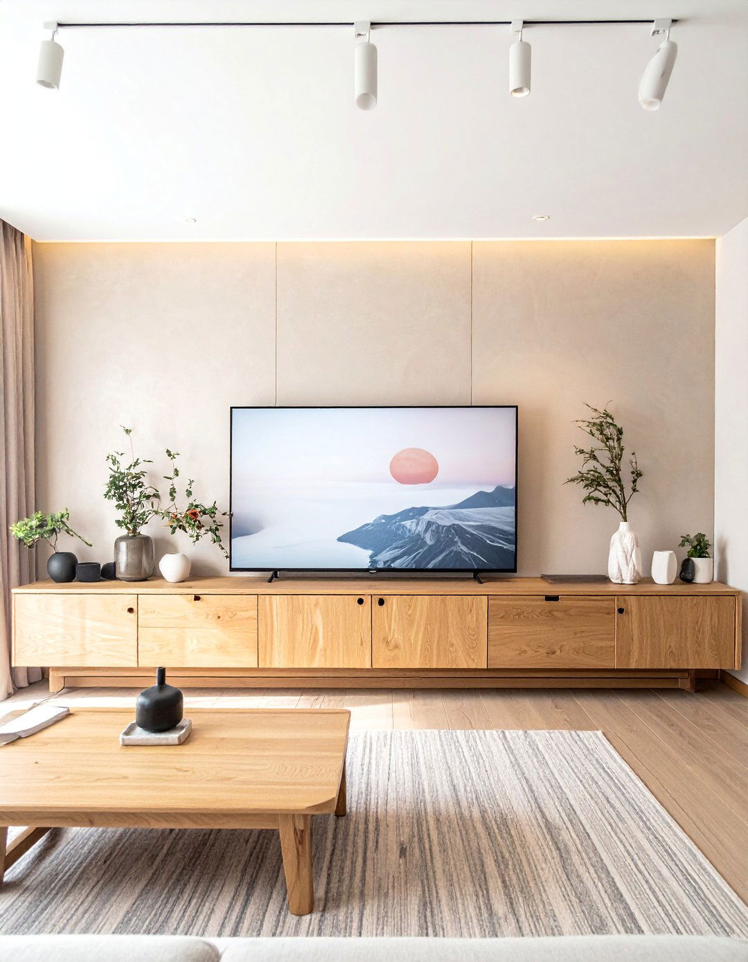 Japandi Style Media Wall - 35 Stunning Media Wall Ideas to Transform Your Living Space