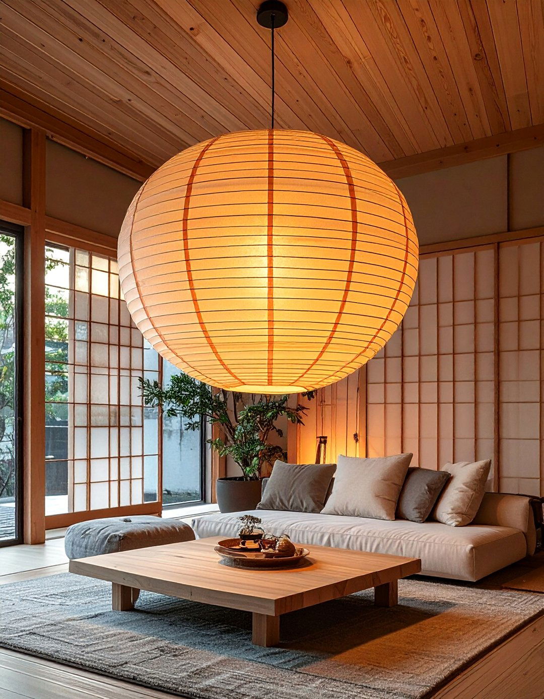 Japanese Living Room with Paper Lantern Lighting - 30 Japanese Living Room Ideas for a Zen Space