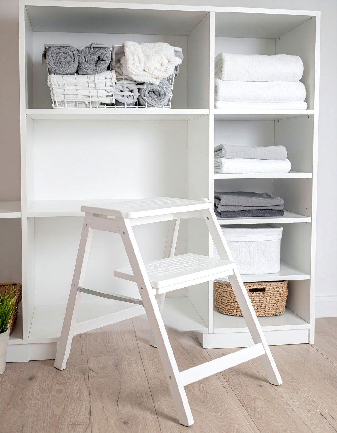 Keep a Folding Stool Nearby - 30 Linen Closet Organization Ideas for a Tidy Home