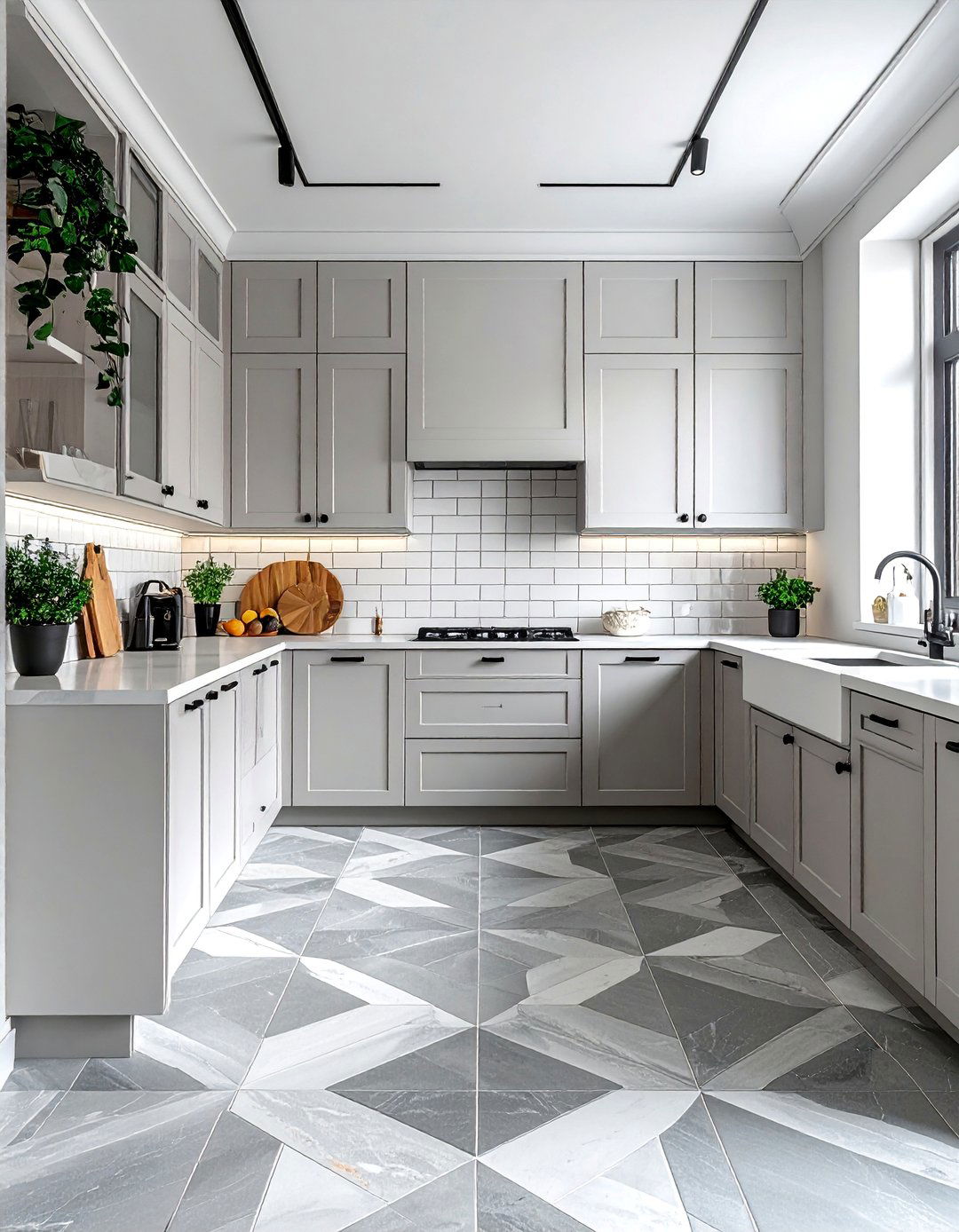 Kitchens With Grey Geometric Patterned Floors - 20 Kitchens With Grey Floors Design Inspiration