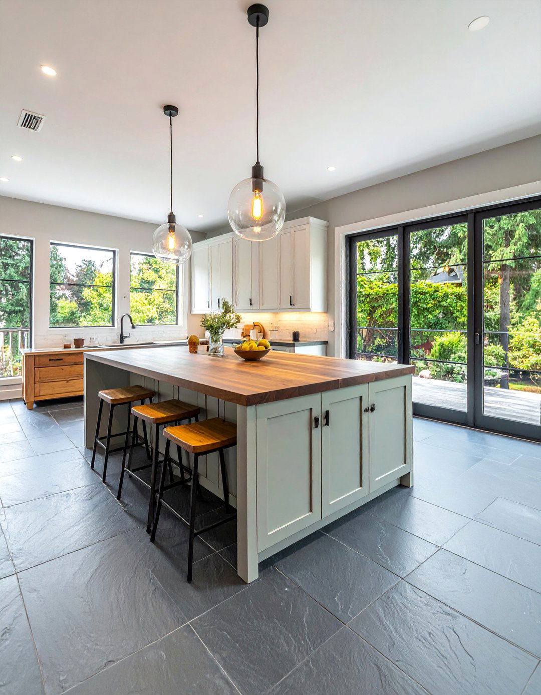 Kitchens With Slate Floors And A Butcher Block Island - 20 Kitchens With Slate Floors Design Ideas