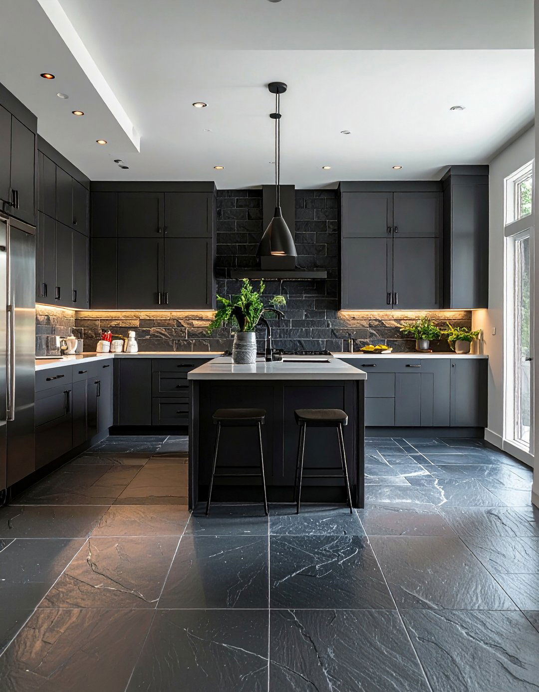 Kitchens With Slate Floors And A Matching Backsplash - 20 Kitchens With Slate Floors Design Ideas