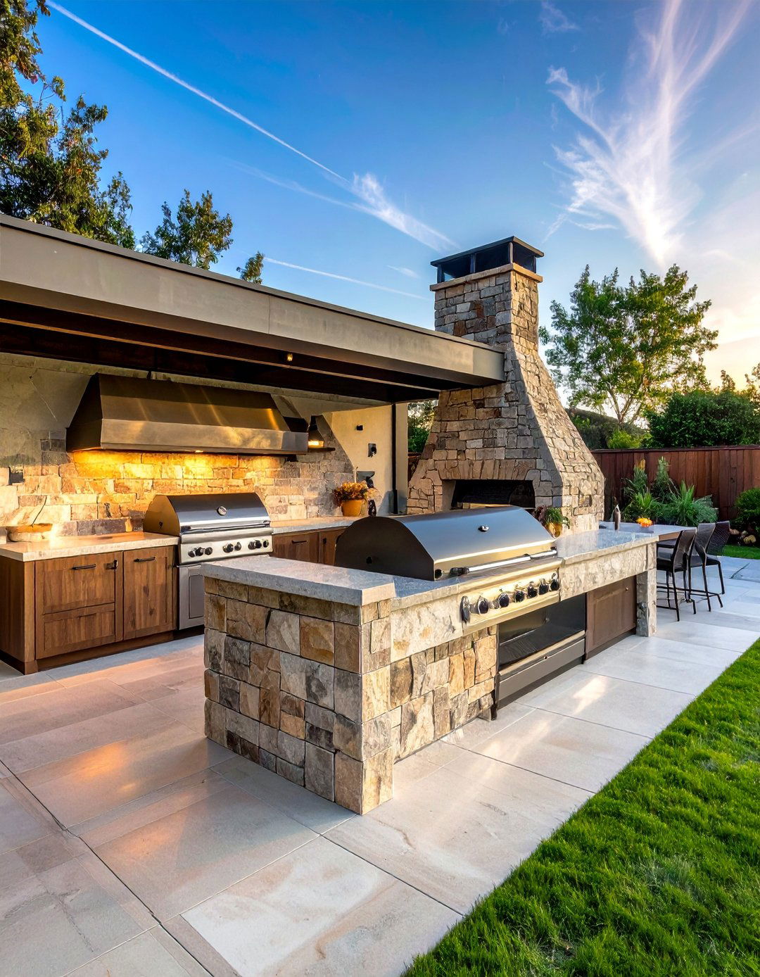 L Shaped Kitchen with Built In Pizza Oven - 20 L Shaped Outdoor Kitchen Ideas for Your Patio