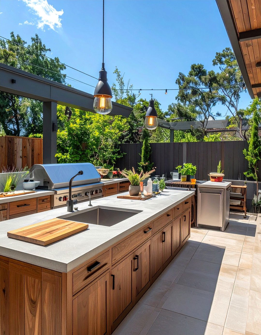 L Shaped Kitchen with Integrated Sink Station - 20 L Shaped Outdoor Kitchen Ideas for Your Patio
