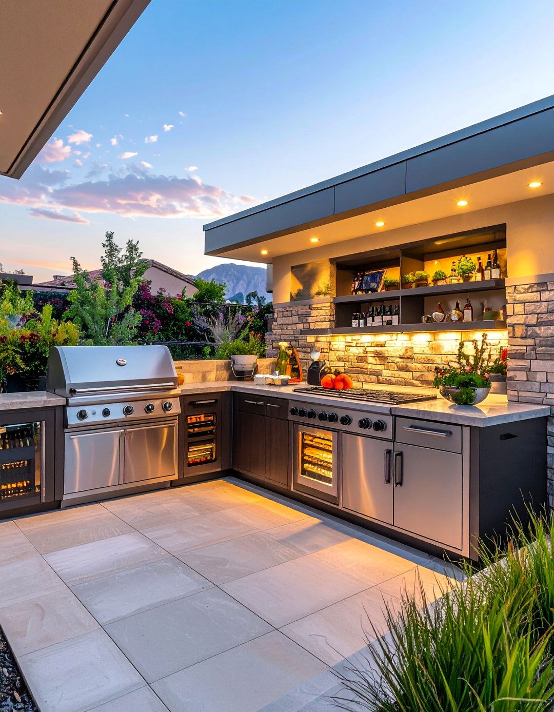 L Shaped Kitchen with Outdoor Refrigeration Center - 20 L Shaped Outdoor Kitchen Ideas for Your Patio