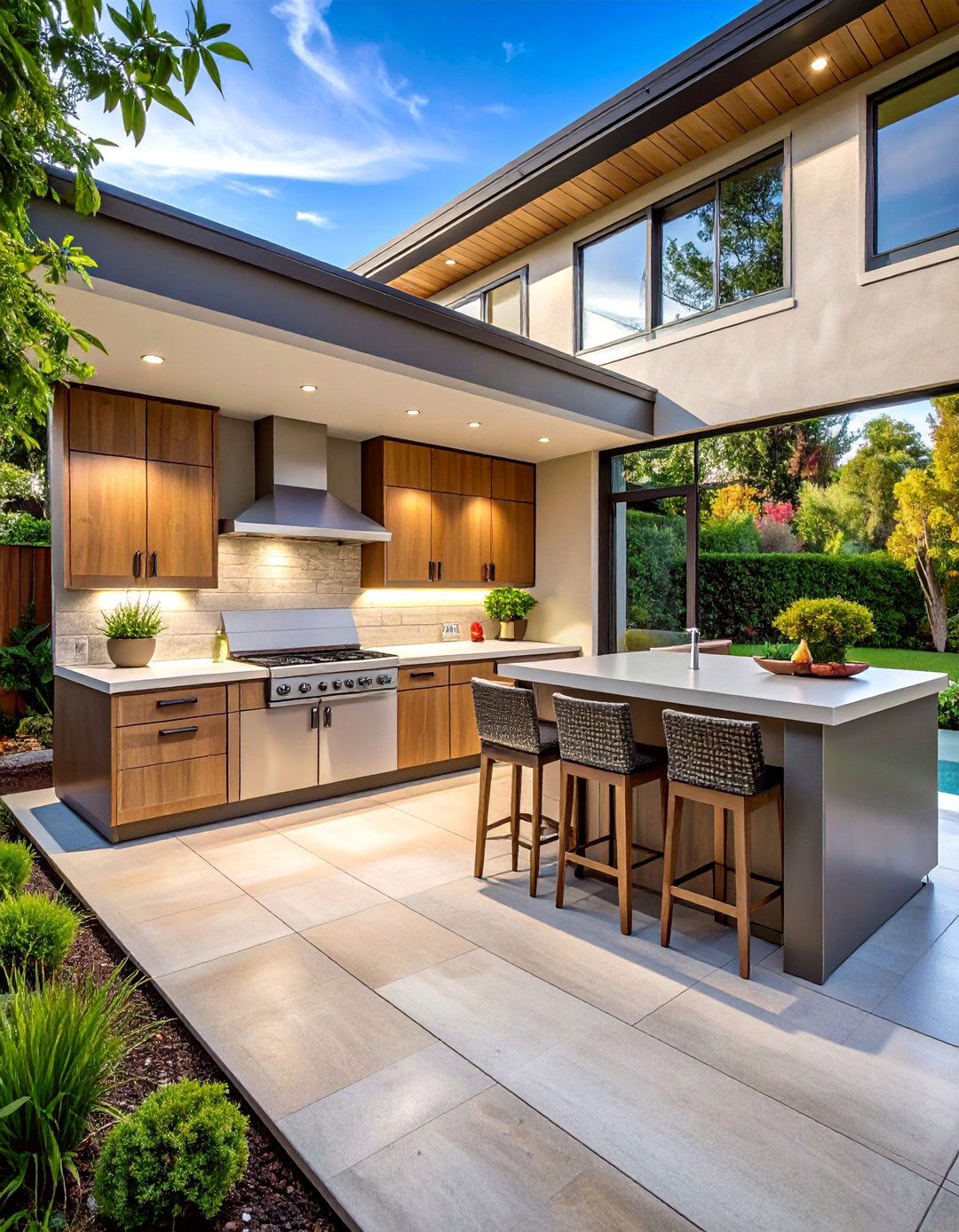 L Shaped Kitchen with Weather Protection Features - 20 L Shaped Outdoor Kitchen Ideas for Your Patio