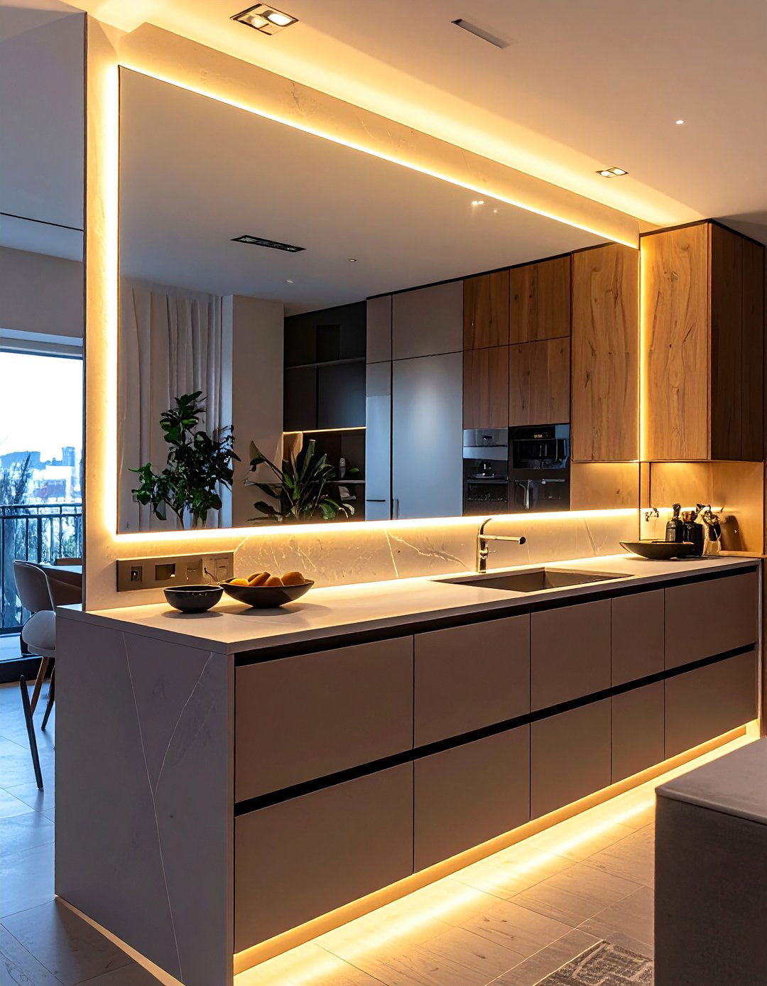 LED Backlit Mirror Features - 20 Mirror in Kitchen Ideas for a Brighter Space
